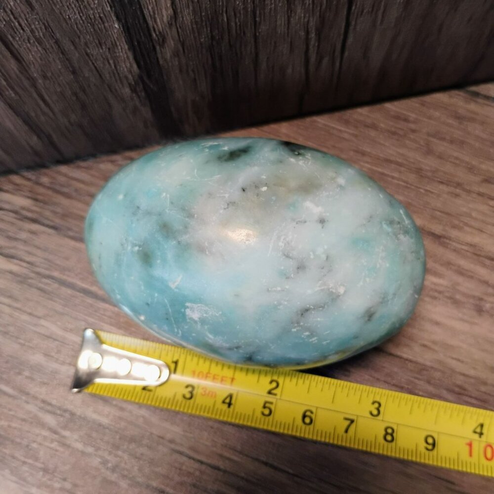 Polished Blue Marble Alabaster Egg Signed Italy, 3" Vintage Stone Paperweight - Picture 3 of 7